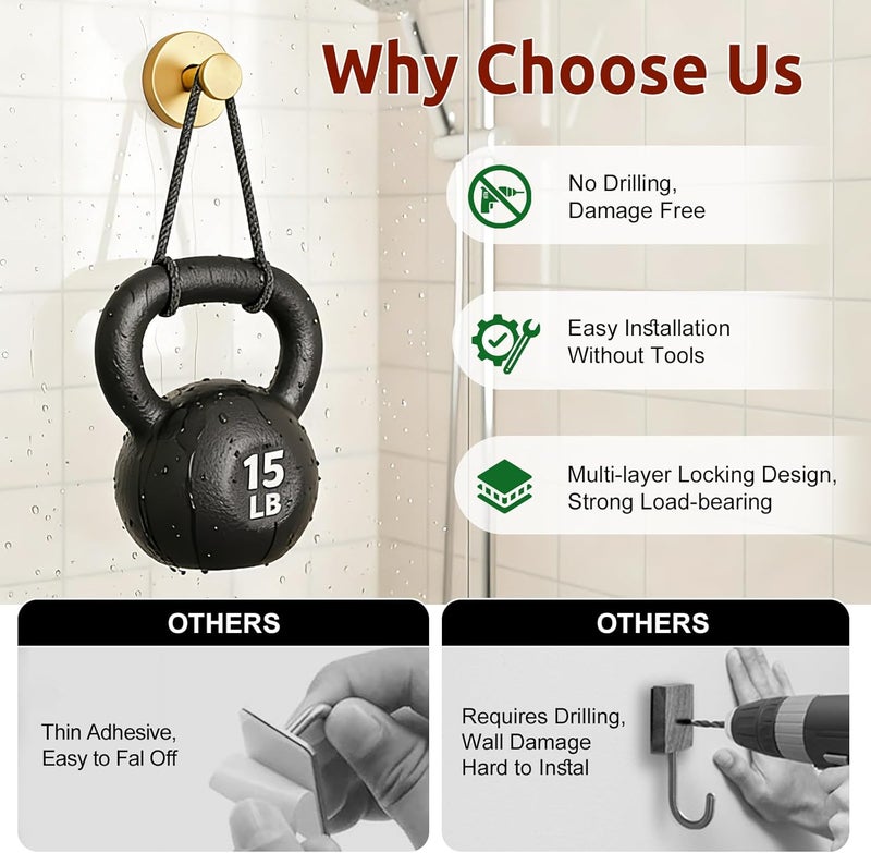 awrose 4 Packs Suction Cup Hooks for Shower, Heavy-Duty Wreath Hangers for Front Door, No Drill Glass Door Shower Suction Hooks No Damage for Walls Bathroom Kitchen Window Mirror Tile Towel Coat Robe Loofah - Image 4